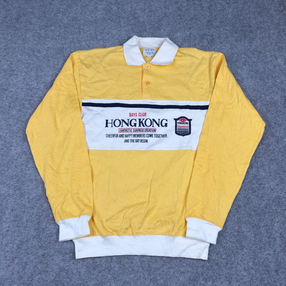 Flying Horse Hong Kong Boys Club Polo Shirt Mens 85 Yellow Colorblock Vintage